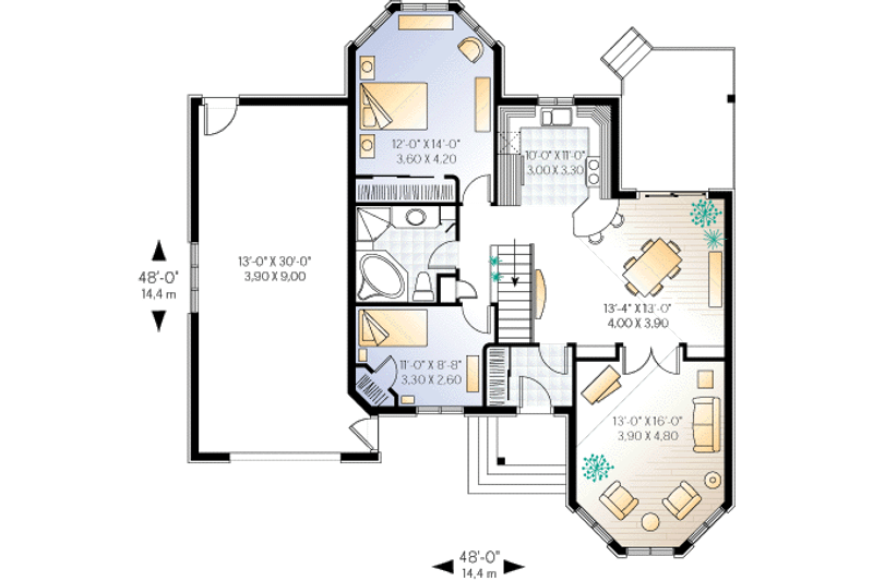 Architectural House Design - Floor Plan - Main Floor for European House Plan #23-156 - 2 bed, 1 bath