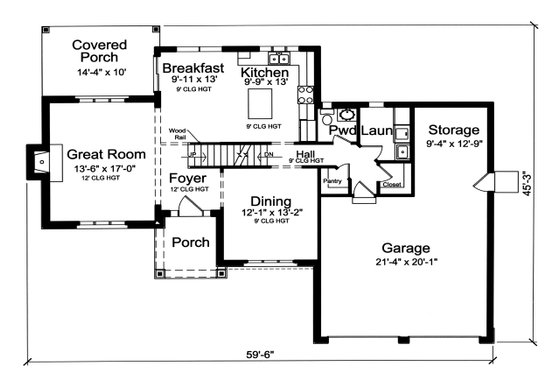 Floor Plan - Main Floor for Craftsman House Plan #46-898 - 3 bed, 2.5 bath