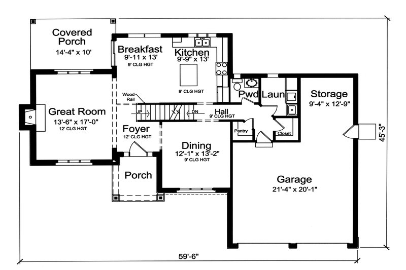 Architectural House Design - Floor Plan - Main Floor for Craftsman House Plan #46-898 - 3 bed, 2.5 bath