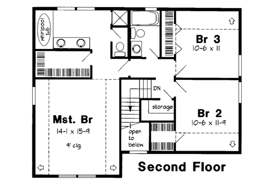 Floor Plan - Upper Floor for Traditional House Plan #312-379 - 3 bed, 2.5 bath