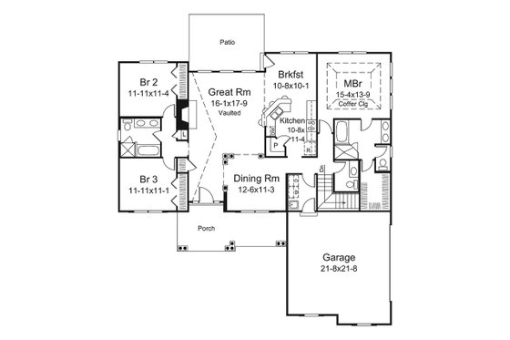 Floor Plan - Main Floor for Ranch House Plan #57-658 - 3 bed, 2.5 bath