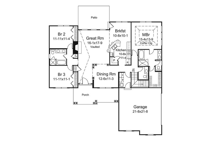 House Blueprint - Floor Plan - Main Floor for Ranch House Plan #57-658 - 3 bed, 2.5 bath