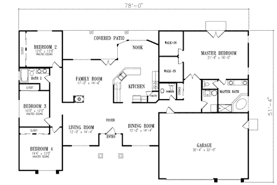 Floor Plan - Main Floor for Adobe / Southwestern House Plan #1-620 - 4 bed, 2.5 bath
