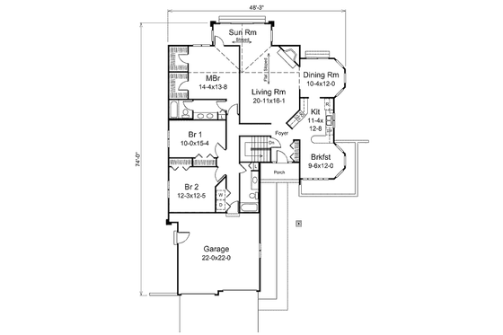 Floor Plan - Main Floor for Modern House Plan #57-446 - 3 bed, 2 bath
