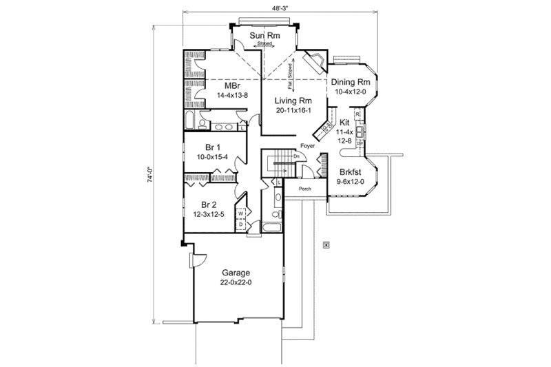 Dream House Plan - Floor Plan - Main Floor for Modern House Plan #57-446 - 3 bed, 2 bath