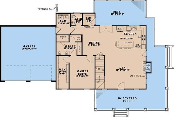 Architectural House Design - Floor Plan - Main Floor for Farmhouse House Plan #923-498 - 2 bed, 3.5 bath