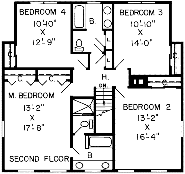 Colonial Floor Plan - Upper Floor Plan #312-109