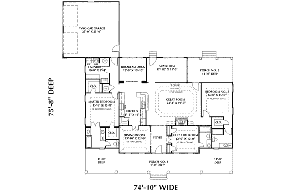 Floor Plan - Main Floor for Southern House Plan #44-147 - 3 bed, 3 bath