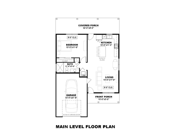 House Design - Floor Plan - Main Floor for Farmhouse House Plan #1117-52 - 1 bed, 1 bath