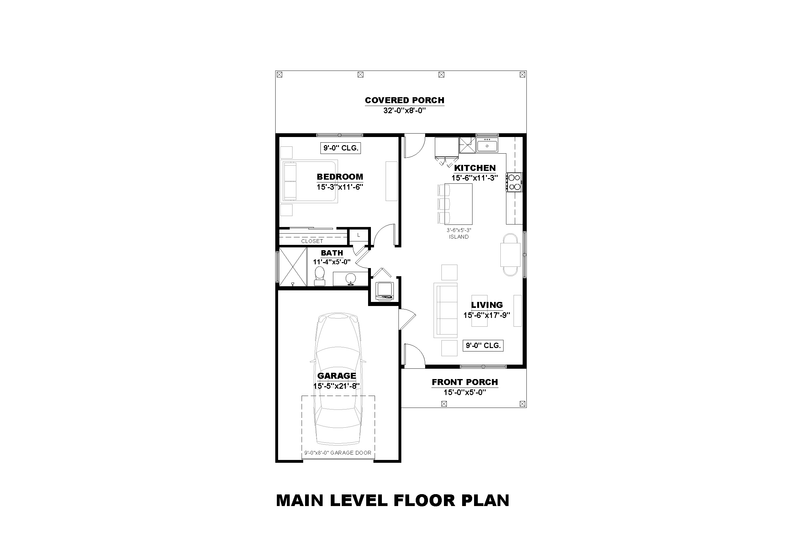 House Design - Floor Plan - Main Floor for Farmhouse House Plan #1117-52 - 1 bed, 1 bath