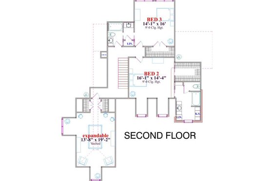 Floor Plan - Upper Floor for European House Plan #63-175 - 4 bed, 4 bath