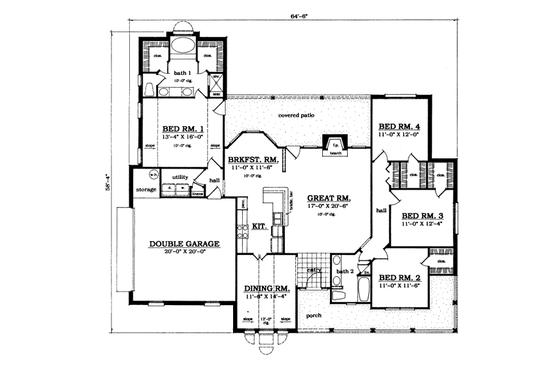 Floor Plan - Main Floor for Country House Plan #42-137 - 4 bed, 2 bath