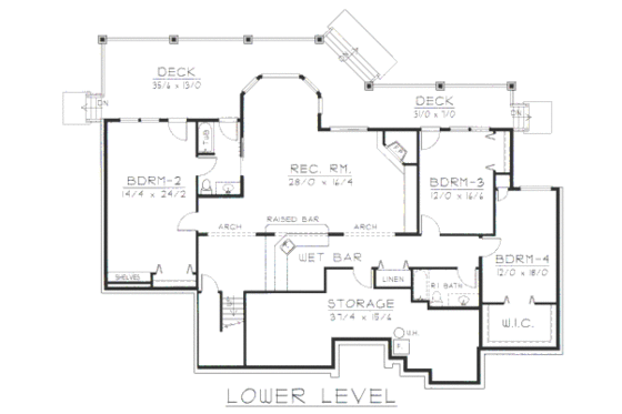 Floor Plan - Lower Floor for European House Plan #112-155 - 4 bed, 2.5 bath