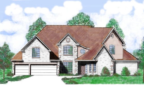Exterior - Front Elevation for European House Plan #52-209 - 4 bed, 4.5 bath