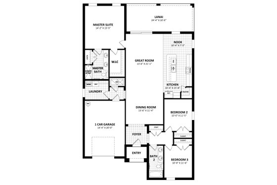 Floor Plan - Main Floor for Traditional House Plan #1058-246 - 3 bed, 2 bath