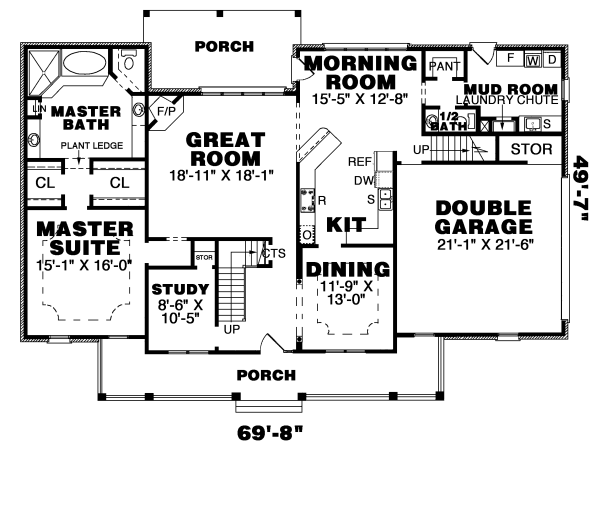 Home Plan - Southern Floor Plan - Main Floor Plan #34-121