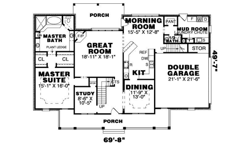 Dream House Plan - Floor Plan - Main Floor for Southern House Plan #34-121 - 4 bed, 3.5 bath