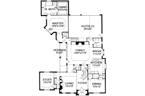 Floor Plan - Main Floor for European House Plan #141-110 - 4 bed, 4.5 bath