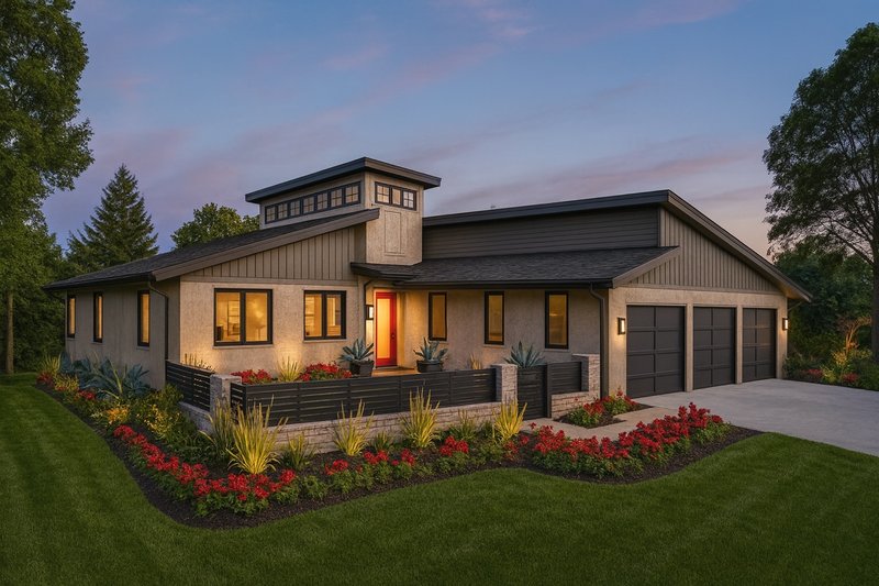 Modern Style House Plan - 4 Beds 3.5 Baths 3217 Sq/Ft Plan #928-351 Exterior