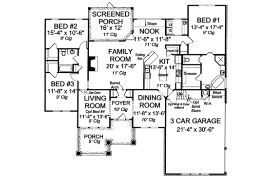Floor Plan - Main Floor for Bungalow House Plan #20-1840 - 3 bed, 2 bath
