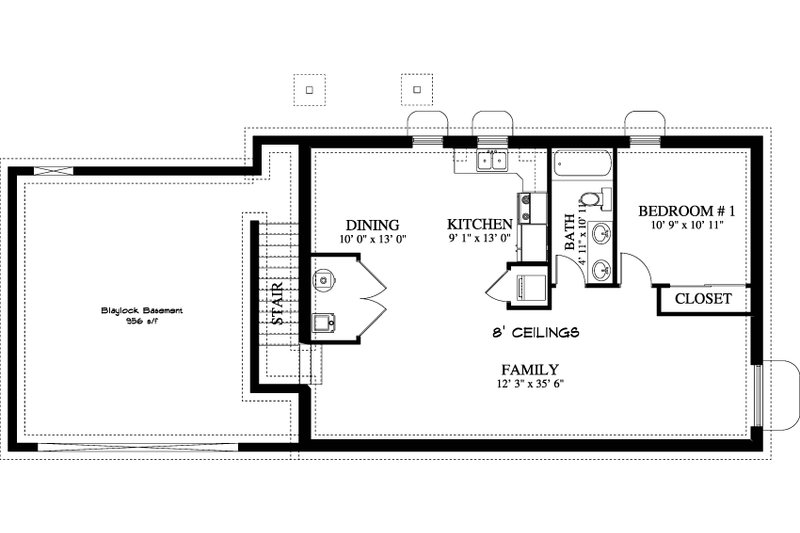 Architectural House Design - Floor Plan - Lower Floor for Ranch House Plan #1060-28 - 2 bed, 2 bath