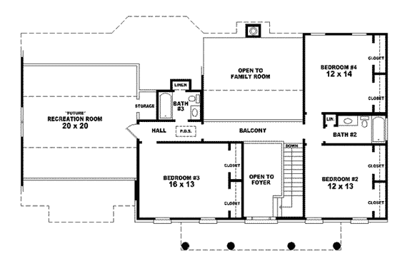 Floor Plan - Upper Floor for Classical House Plan #81-533 - 4 bed, 3.5 bath