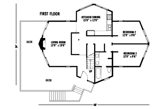 Floor Plan - Main Floor for Modern House Plan #307-101 - 3 bed, 2 bath
