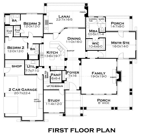 House Design - Cozy craftsman style floor plan by Texas architect David Wiggins - 2200 sft
