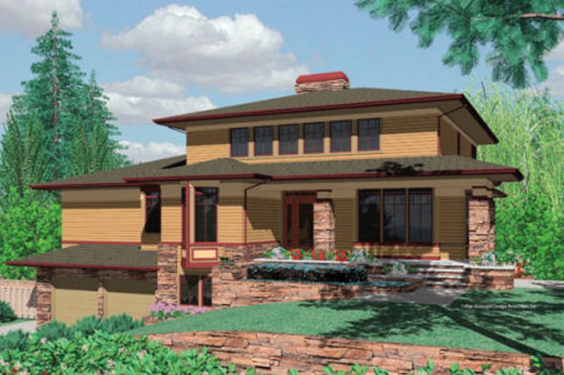 Architectural House Design - Prairie Exterior - Front Elevation Plan #48-355