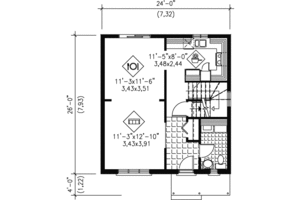 Floor Plan - Main Floor for European House Plan #25-4008 - 3 bed, 1.5 bath