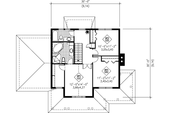 Floor Plan - Upper Floor for Country House Plan #25-2012 - 3 bed, 2.5 bath