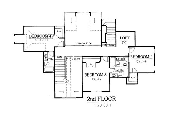 Floor Plan - Upper Floor for Traditional House Plan #437-47 - 4 bed, 4.5 bath