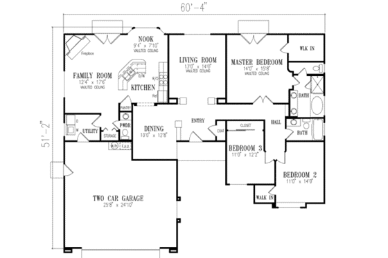 Floor Plan - Main Floor for Traditional House Plan #1-393 - 3 bed, 2.5 bath