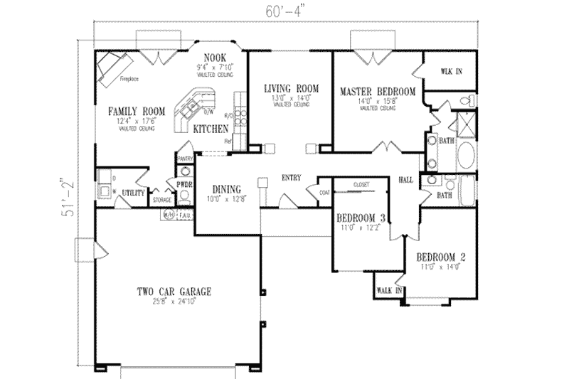 House Blueprint - Floor Plan - Main Floor for Traditional House Plan #1-393 - 3 bed, 2.5 bath