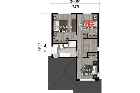 Floor Plan - Upper Floor for Contemporary House Plan #25-4897 - 3 bed, 1.5 bath