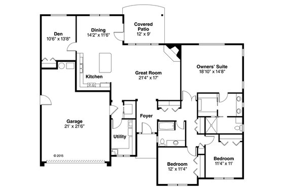 Floor Plan - Main Floor for Ranch House Plan #124-1003 - 3 bed, 2 bath