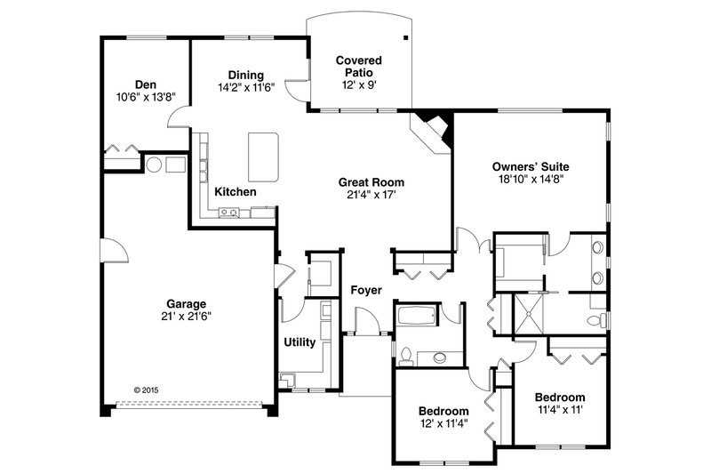 Architectural House Design - Floor Plan - Main Floor for Ranch House Plan #124-1003 - 3 bed, 2 bath