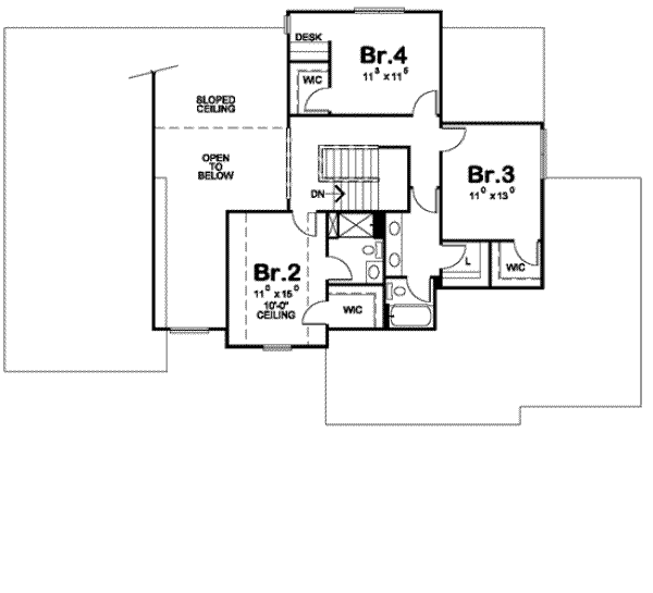 Architectural House Design - Traditional Floor Plan - Upper Floor Plan #20-1788