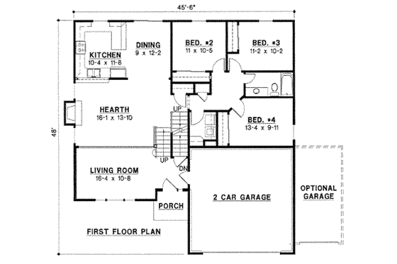Floor Plan - Main Floor for Traditional House Plan #67-761 - 4 bed, 2 bath