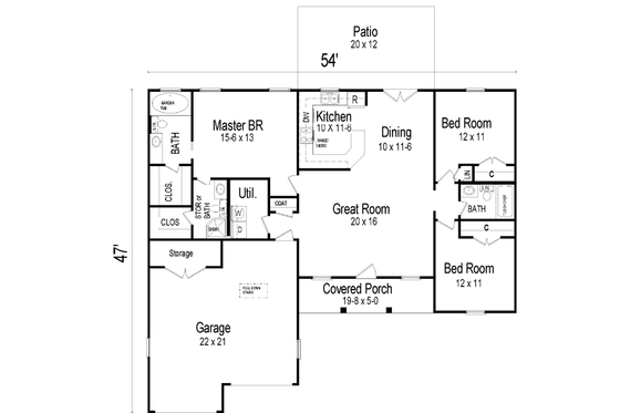 Floor Plan - Main Floor for Traditional House Plan #21-114 - 3 bed, 2 bath