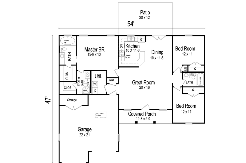 Home Plan - Floor Plan - Main Floor for Traditional House Plan #21-114 - 3 bed, 2 bath