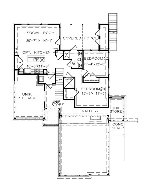 Dream House Plan - Farmhouse Floor Plan - Lower Floor Plan #54-440