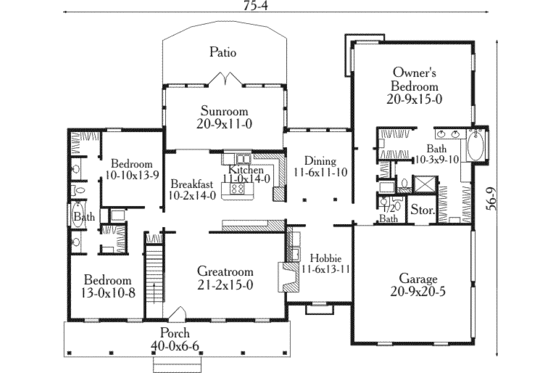 Floor Plan - Main Floor for Southern House Plan #406-218 - 3 bed, 2.5 bath