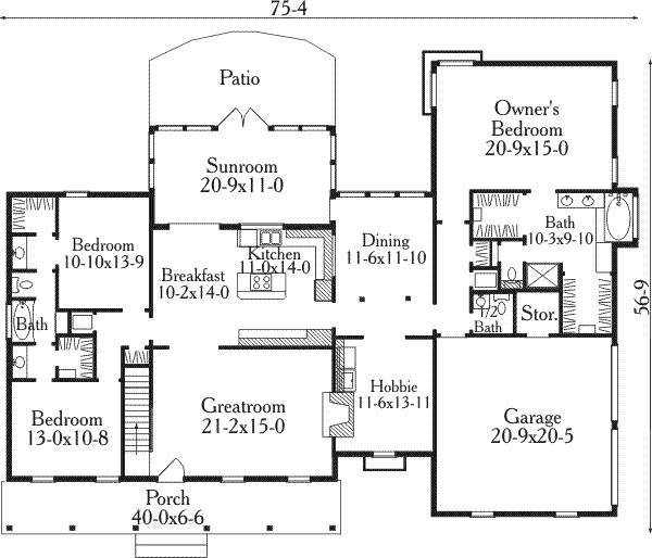 Home Plan - Southern Floor Plan - Main Floor Plan #406-218
