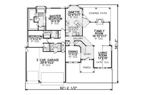 Floor Plan - Main Floor for Traditional House Plan #65-370 - 4 bed, 3 bath