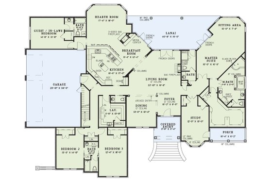 Floor Plan - Main Floor for Traditional House Plan #17-3320 - 4 bed, 4 bath
