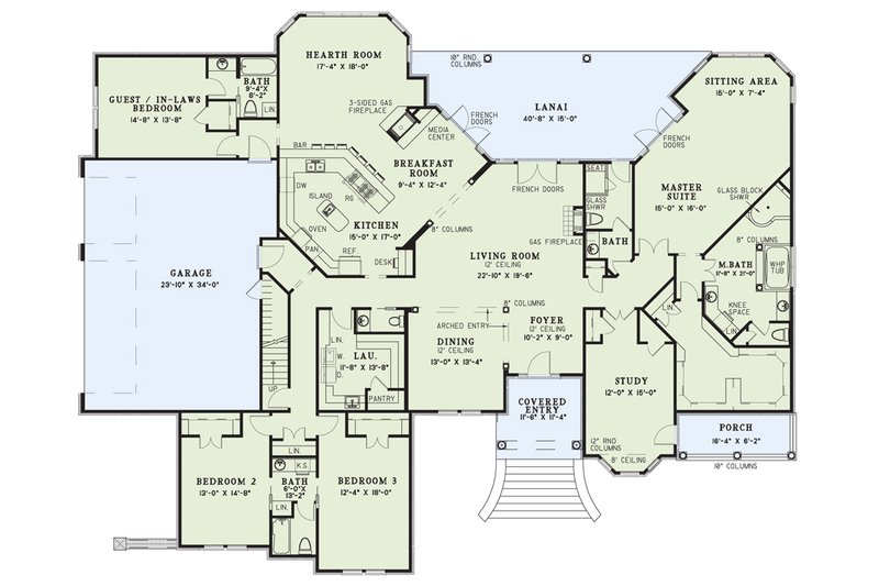 Home Plan - Floor Plan - Main Floor for Traditional House Plan #17-3320 - 4 bed, 4 bath