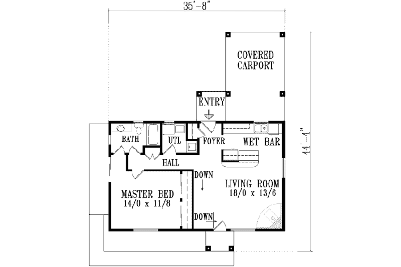 Dream House Plan - Floor Plan - Main Floor for Southern House Plan #1-469 - 1 bed, 1 bath