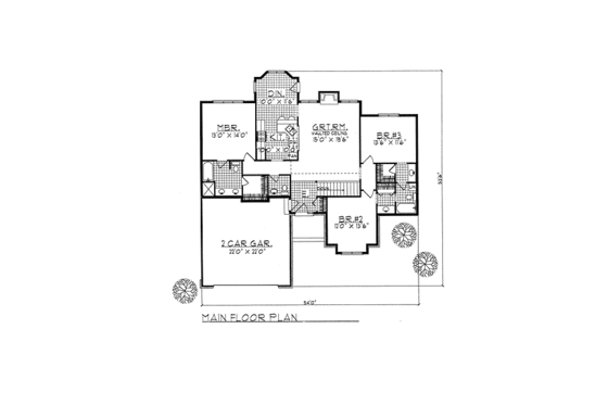 Floor Plan - Main Floor for Traditional House Plan #70-157 - 3 bed, 2 bath