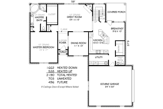 Floor Plan - Main Floor for European House Plan #424-110 - 3 bed, 2.5 bath